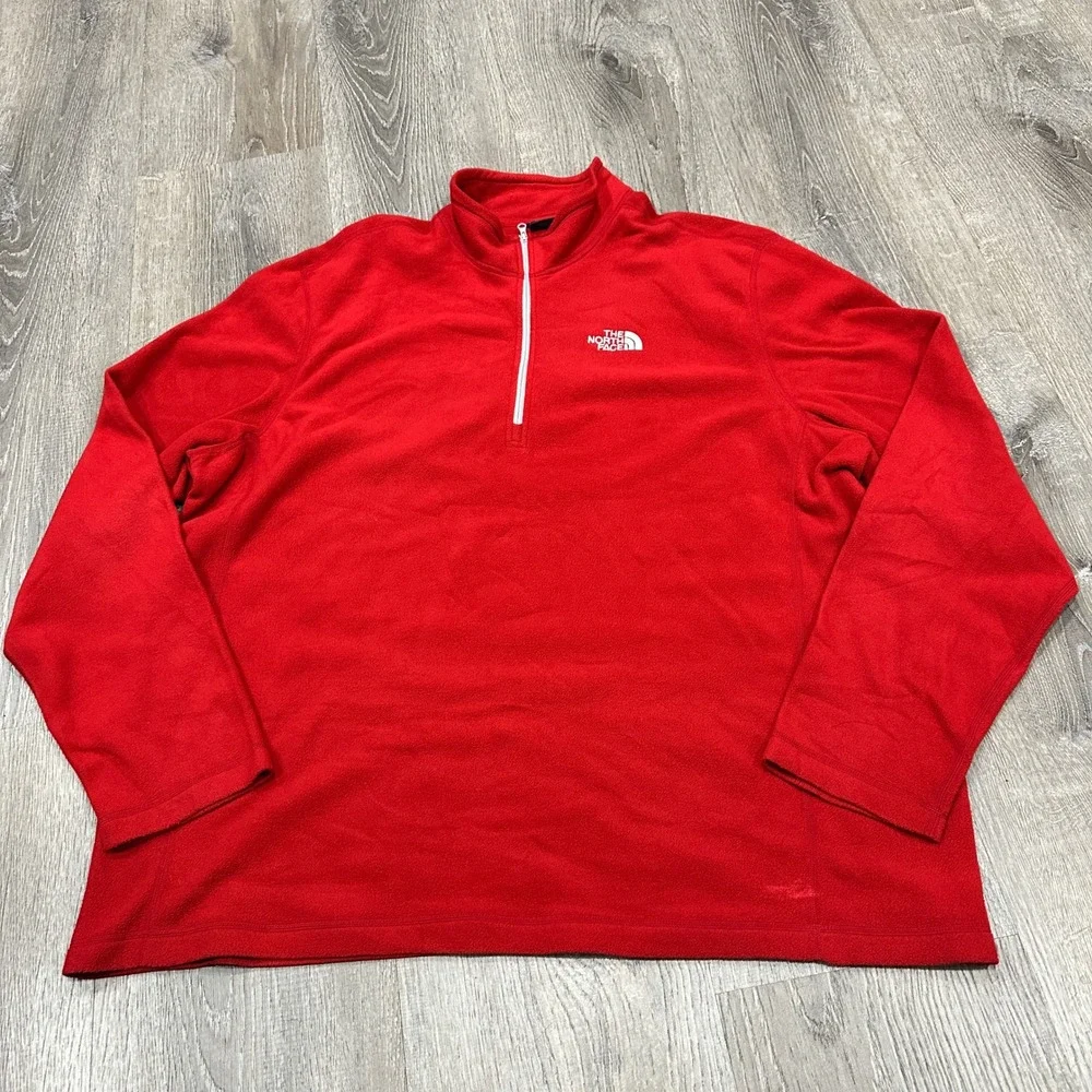 The North Face Sweater Men's‎ 2XL Red Fleece Quarter Zip Pullover Sweater
